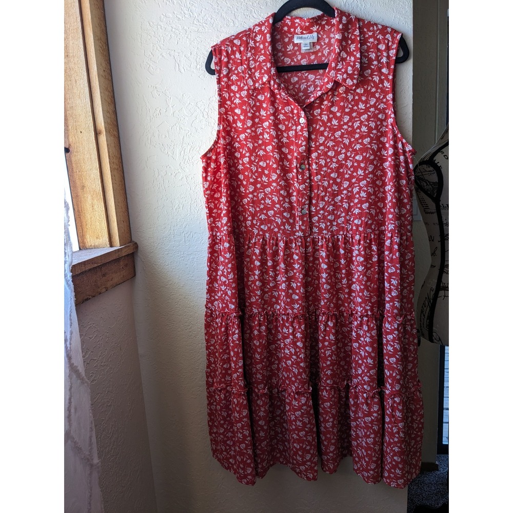 Kate and Lily Red Floral Tiered Sleeveless Midi Dress Plus Size 2X Cottagecore